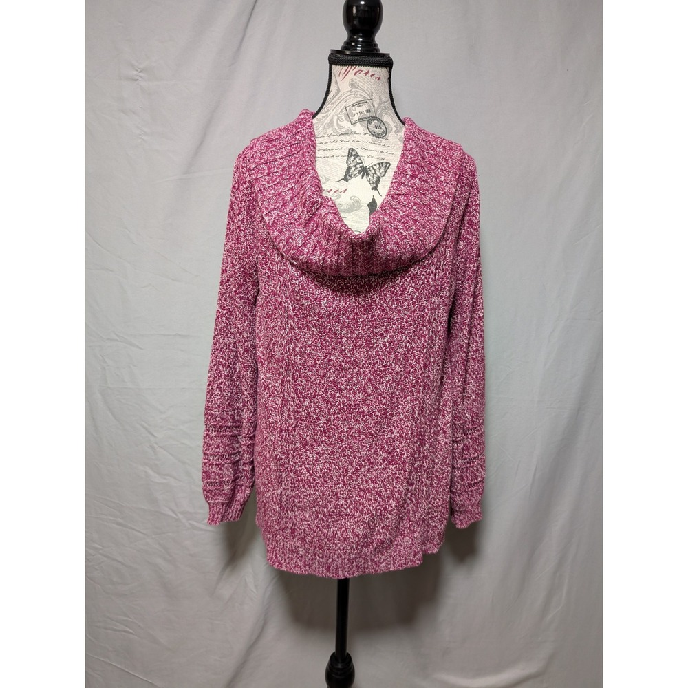 Crown & Ivy Marled Pink Cowl Neck Chunky Knit Sweater Cozy Women's Large